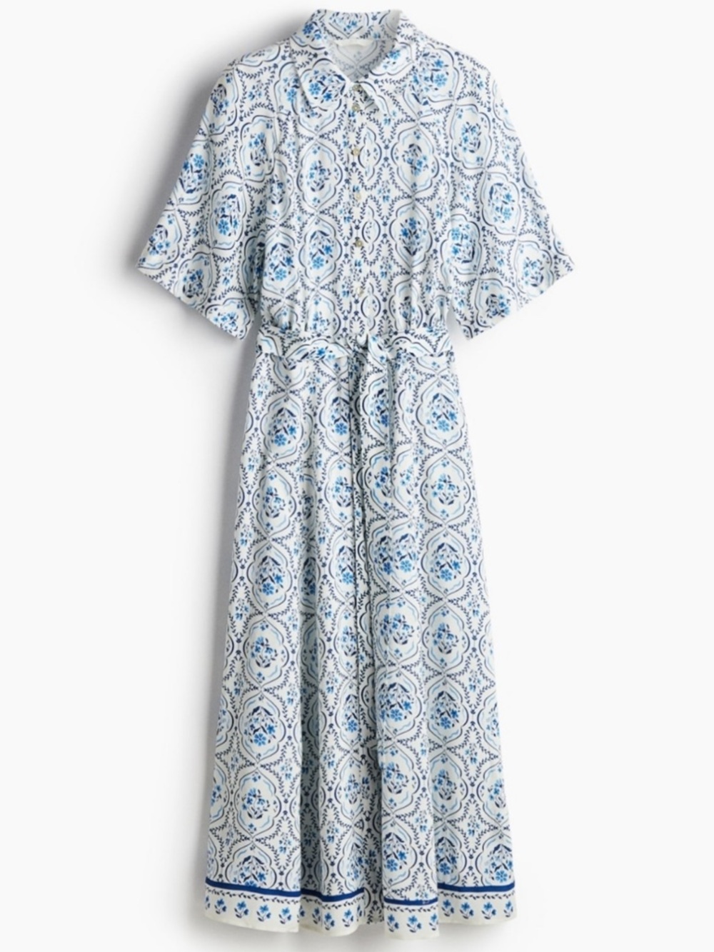 H&M Blue and White Printed Midi Dress